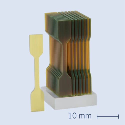 Unleashing new frontiers in material testing for 2PP-printed components – UpNano's vat printing mode opens doors to printing and subsequent characterization of ISO-standard test specimens.
